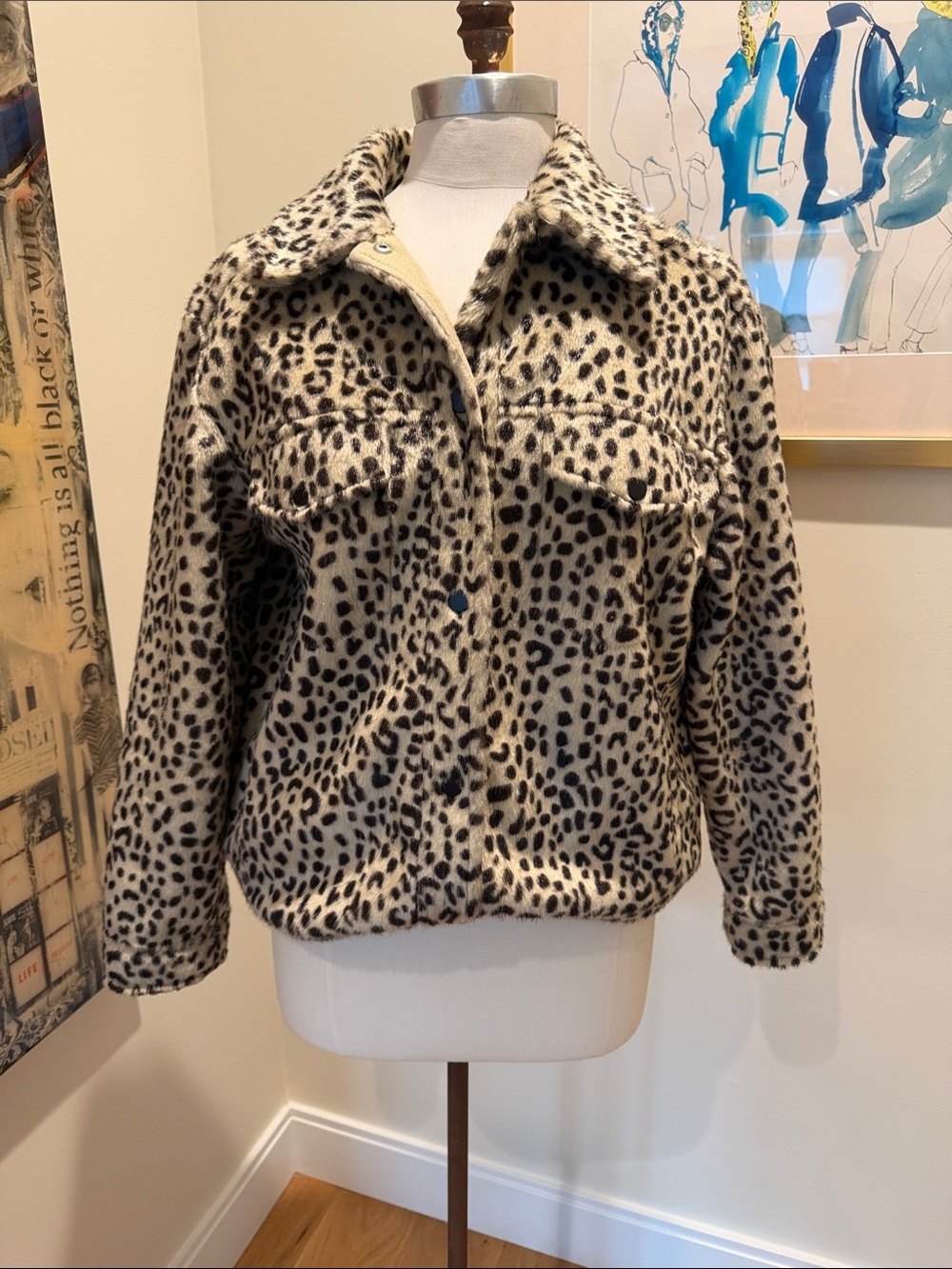H&M Leopard Print Faux Fur Jacket